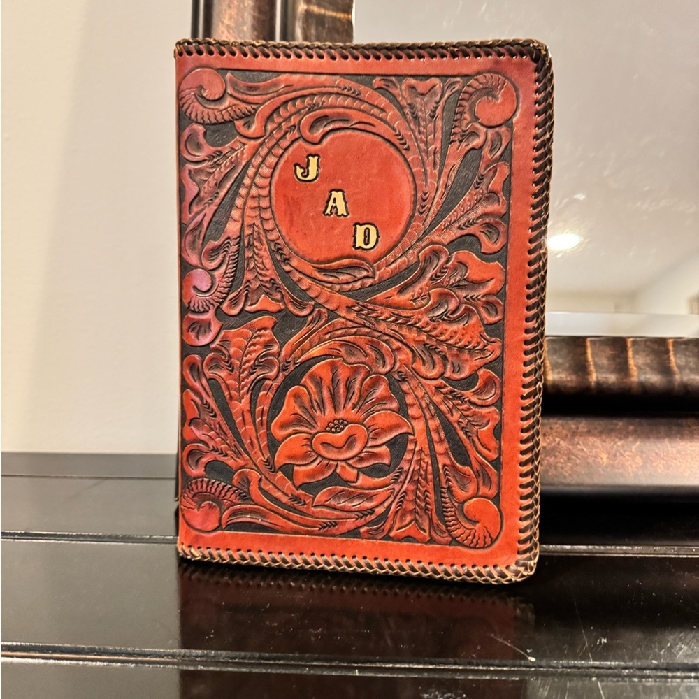 Handcrafted Leather notebook case with Floral Design